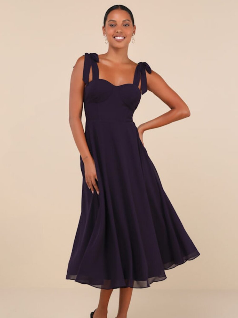 Lulus Sophisticated Charisma Purple Tie-strap A-line Midi Dress - Size S